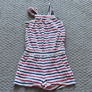 GAP White Romper with Red & Navy Stripes